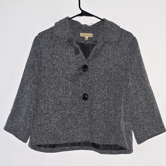 Notations women's blazer in medium color black gray 2button has spot on chest - Picture 4 of 10
